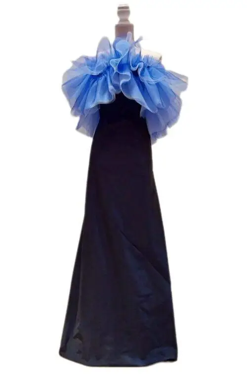 vestito blu e stola in sfumature di azzurro - immagine 6