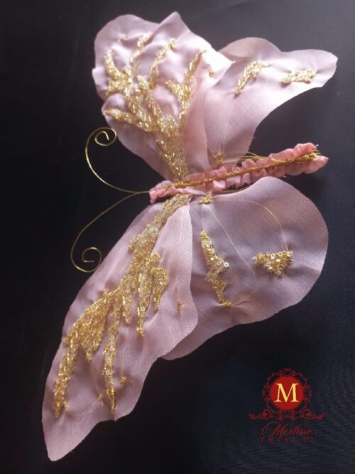 Farfalla rosa con ricami in oro - immagine 3
